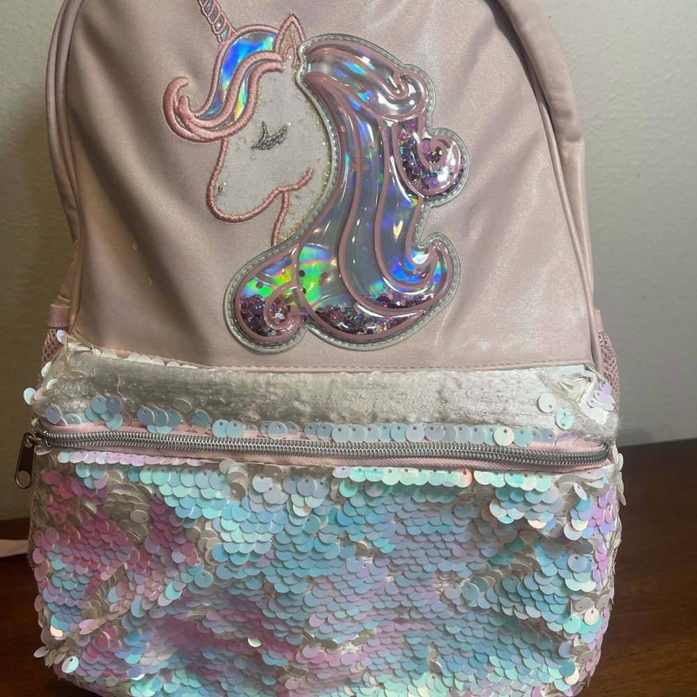 Girls Justice Pink Unicorn Sequin Backpack 16" School Book Bag Kids Reversible - Picture 2 of 12